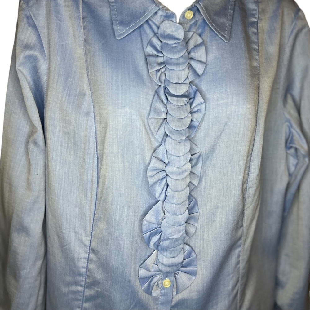 Etcetera Chambray Blue Button Down Shirt - image 3